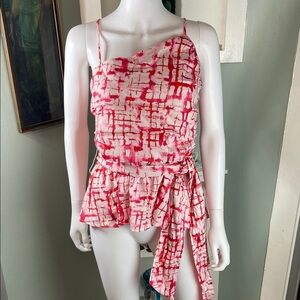 NWT NEW NY&C Pink Abstract Belted Asymmetrical Tank Top Peplum Large L Geometric